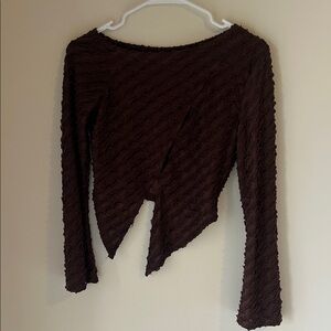 Chocolate Brown Asymmetrical Crop Long Sleeve Top